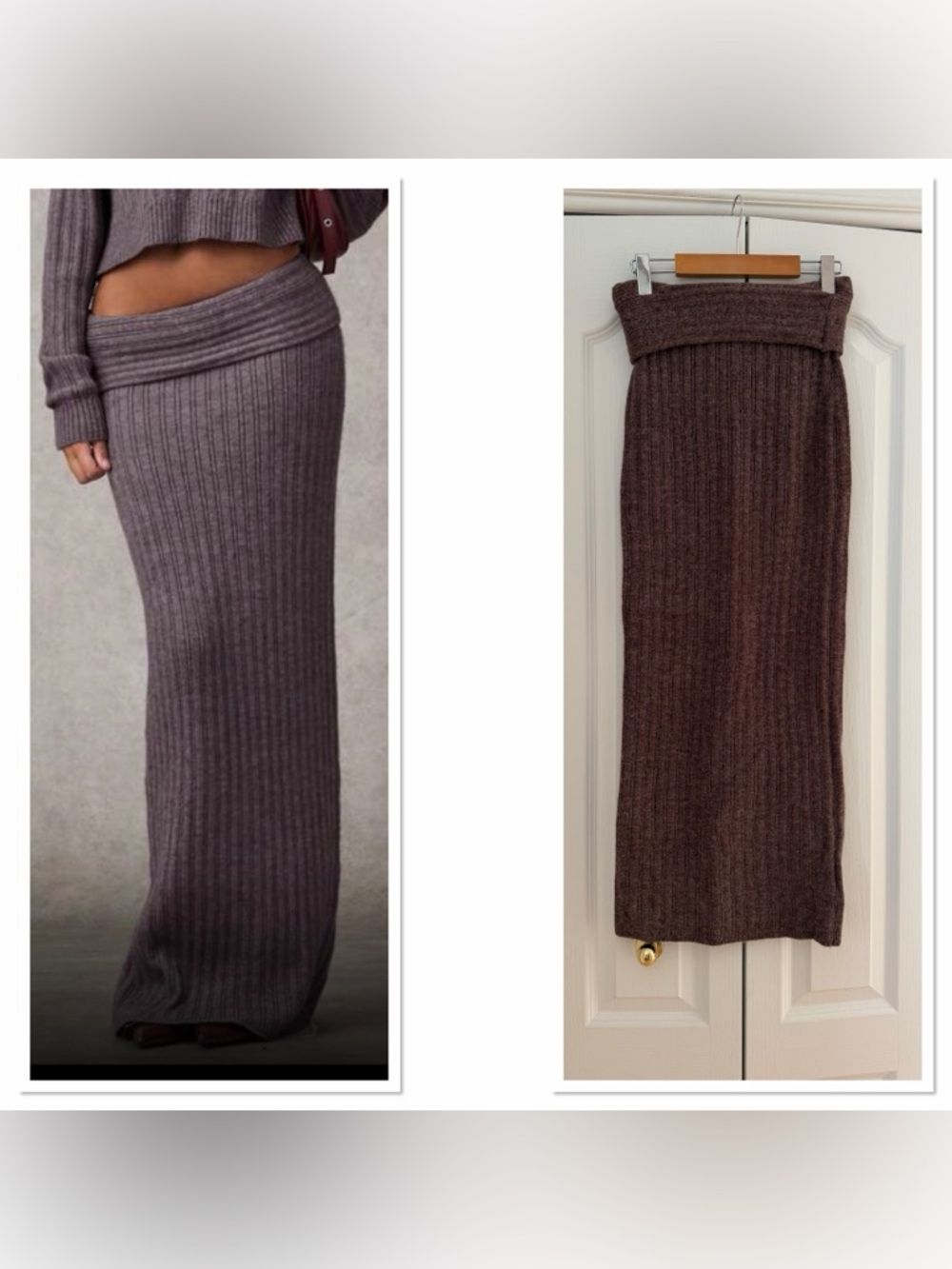 Ribbed Maxi Skirt in Dark Brown